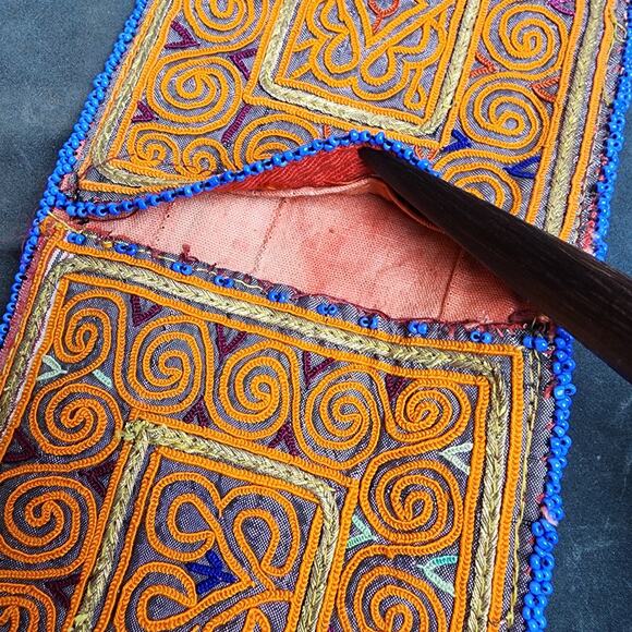 Kuchi Embroidered Pouch Wallet Central Asian Handmade Beaded Orange Swirls - Picture 4 of 6